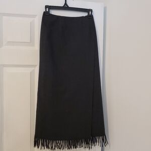 100% Wool Valerie Stevens Gray Fringe Wrap Skirt Back Zip Size 2 Petite